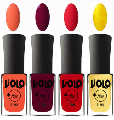 

Volo Ultra Lasting HD Shine Awesome Nail Polish Combo Neon Orange, Wine Maroon, Redish Orange, Metallic Light Golden(Pack of 4)