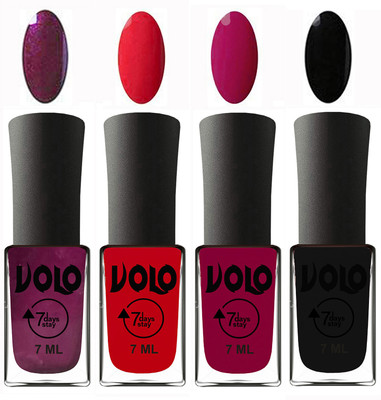 

Volo Ultra Lasting HD Shine Awesome Nail Polish Combo Wine, Redish Orange, Magnta, Black(Pack of 4)