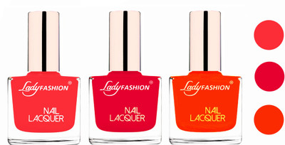 

Lady Fashion Glossy & Long Stay Nail Polish combo Baby Pink,Sweet Red,Juicy Orange(Pack of 3)