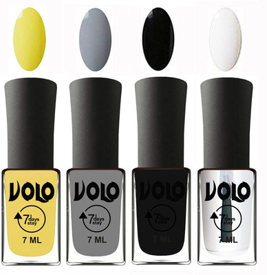

Volo Ultra Lasting HD Shine Awesome Nail Polish Combo Yellow, Light Grey, Black, Top Coat(Pack of 4)