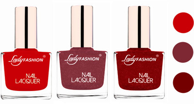 

Lady Fashion Glossy & Long Stay Nail Polish combo Juicy Red,Mauve,Red(Pack of 3)