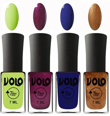 

Volo Ultra Lasting HD Shine Awesome Nail Polish Combo Parrot Green, Wine, Navy Blue, Metallic Dark Golden(Pack of 4)