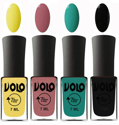

Volo Ultra Lasting HD Shine Awesome Nail Polish Combo Yellow, Chocolate Peach, Radium Green, Black(Pack of 4)