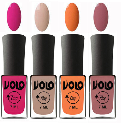 

Volo Ultra Lasting HD Shine Awesome Nail Polish Combo Magnta, Light Nude, Peach, Chocolate Peach(Pack of 4)