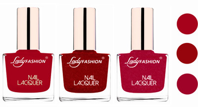 

Lady Fashion Glossy & Long Stay Nail Polish combo Dark Red,Red,Bright Pink(Pack of 3)