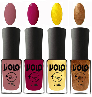 

Volo Ultra Lasting HD Shine Awesome Nail Polish Combo Chocolate Peach, Magnta, Metallic Light Golden, Metallic Dark Golden(Pack of 4)