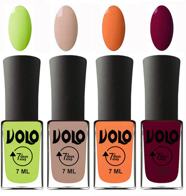 

Volo Ultra Lasting HD Shine Awesome Nail Polish Combo Parrot Green, Light Nude, Peach, Wine Maroon(Pack of 4)