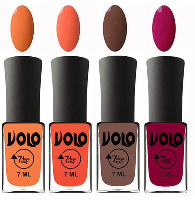 

Volo Ultra Lasting HD Shine Awesome Nail Polish Combo Peach, Neon Orange, Brown, Magnta(Pack of 4)