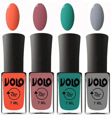 

Volo Ultra Lasting HD Shine Awesome Nail Polish Combo Neon Orange, Chocolate Peach, Radium Green, Light Grey(Pack of 4)