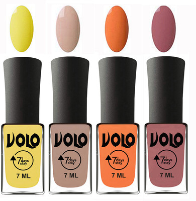 

Volo Ultra Lasting HD Shine Awesome Nail Polish Combo Yellow, Light Nude, Peach, Chocolate Peach(Pack of 4)