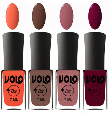 

Volo Ultra Lasting HD Shine Awesome Nail Polish Combo Neon Orange, Brown, Chocolate Peach, Wine Maroon(Pack of 4)