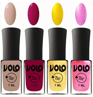 

Volo Ultra Lasting HD Shine Awesome Nail Polish Combo Light Nude, Magnta, Metallic Light Golden, Metallic Pink(Pack of 4)