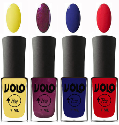 

Volo Ultra Lasting HD Shine Awesome Nail Polish Combo Yellow, Wine, Navy Blue, Redish Orange(Pack of 4)
