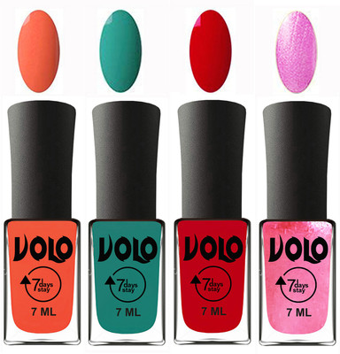 

Volo Ultra Lasting HD Shine Awesome Nail Polish Combo Neon Orange, Radium Green, Blood Red, Metallic Pink(Pack of 4)