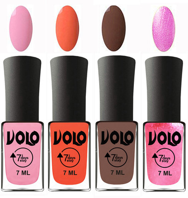 

Volo Ultra Lasting HD Shine Awesome Nail Polish Combo Light Pink, Neon Orange, Brown, Metallic Pink(Pack of 4)