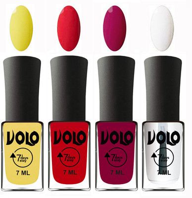 

Volo Ultra Lasting HD Shine Awesome Nail Polish Combo Yellow, Redish Orange, Magnta, Top Coat(Pack of 4)