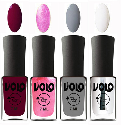 

Volo Ultra Lasting HD Shine Awesome Nail Polish Combo Wine Maroon, Metallic Pink, Light Grey, Top Coat(Pack of 4)