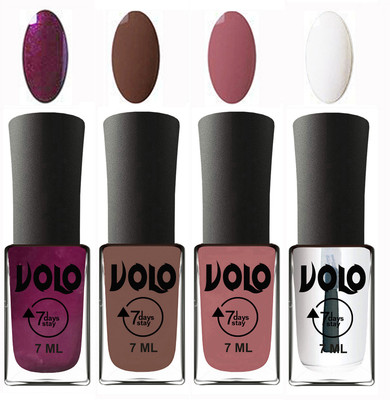 

Volo Ultra Lasting HD Shine Awesome Nail Polish Combo Wine, Brown, Chocolate Peach, Top Coat(Pack of 4)