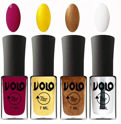 

Volo Ultra Lasting HD Shine Awesome Nail Polish Combo Magnta, Metallic Light Golden, Metallic Dark Golden, Top Coat(Pack of 4)