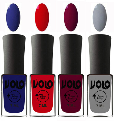 

Volo Ultra Lasting HD Shine Awesome Nail Polish Combo Navy Blue, Blood Red, Wine Maroon, Light Grey(Pack of 4)