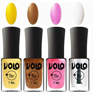 

Volo Ultra Lasting HD Shine Awesome Nail Polish Combo Metallic Light Golden, Metallic Dark Golden, Metallic Pink, Top Coat(Pack of 4)