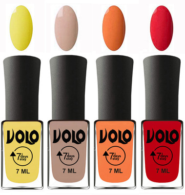 

Volo Ultra Lasting HD Shine Awesome Nail Polish Combo Yellow, Light Nude, Peach, Redish Orange(Pack of 4)