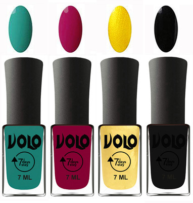 

Volo Ultra Lasting HD Shine Awesome Nail Polish Combo Radium Green, Magnta, Metallic Light Golden, Black(Pack of 4)