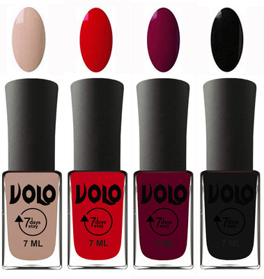 

Volo Ultra Lasting HD Shine Awesome Nail Polish Combo Light Nude, Blood Red, Wine Maroon, Black(Pack of 4)