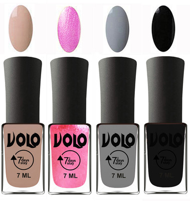 

Volo Ultra Lasting HD Shine Awesome Nail Polish Combo Light Nude, Metallic Pink, Light Grey, Black(Pack of 4)