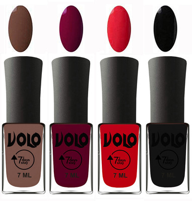 

Volo Ultra Lasting HD Shine Awesome Nail Polish Combo Brown, Wine Maroon, Redish Orange, Black(Pack of 4)