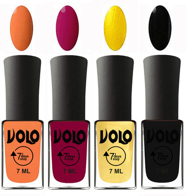 

Volo Ultra Lasting HD Shine Awesome Nail Polish Combo Peach, Magnta, Metallic Light Golden, Black(Pack of 4)