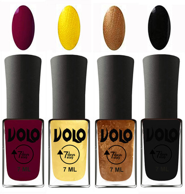 

Volo Ultra Lasting HD Shine Awesome Nail Polish Combo Wine Maroon, Metallic Light Golden, Metallic Dark Golden, Black(Pack of 4)