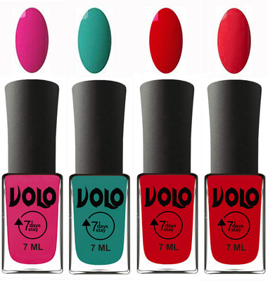 

Volo Ultra Lasting HD Shine Awesome Nail Polish Combo Magnta, Radium Green, Blood Red, Redish Orange(Pack of 4)