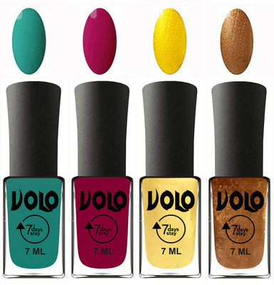 

Volo Ultra Lasting HD Shine Awesome Nail Polish Combo Radium Green, Magnta, Metallic Light Golden, Metallic Dark Golden(Pack of 4)
