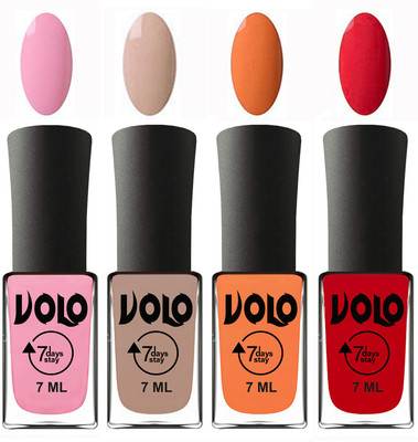 

Volo Ultra Lasting HD Shine Awesome Nail Polish Combo Light Pink, Light Nude, Peach, Redish Orange(Pack of 4)