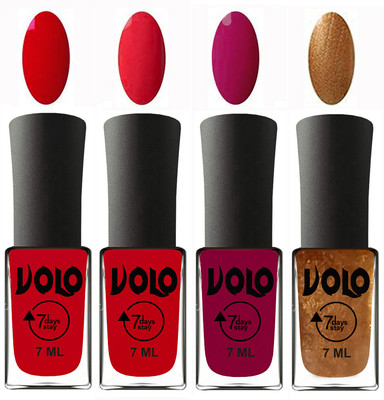 

Volo Ultra Lasting HD Shine Awesome Nail Polish Combo Blood Red, Redish Orange, Magnta, Metallic Dark Golden(Pack of 4)