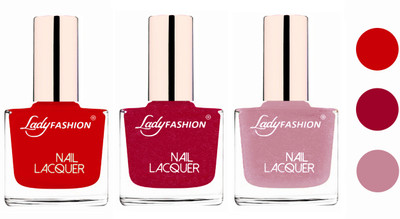

Lady Fashion Glossy & Long Stay Nail Polish combo Juicy Red,Bright Pink,Silky Purple(Pack of 3)