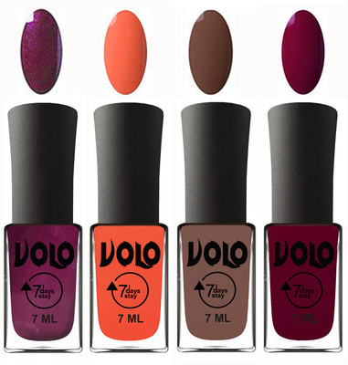 

Volo Ultra Lasting HD Shine Awesome Nail Polish Combo Wine, Neon Orange, Brown, Wine Maroon(Pack of 4)