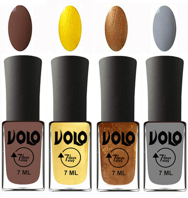 

Volo Ultra Lasting HD Shine Awesome Nail Polish Combo Brown, Metallic Light Golden, Metallic Dark Golden, Light Grey(Pack of 4)