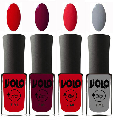 

Volo Ultra Lasting HD Shine Awesome Nail Polish Combo Blood Red, Wine Maroon, Redish Orange, Light Grey(Pack of 4)