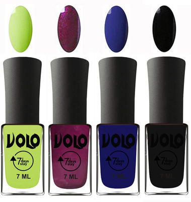 

Volo Ultra Lasting HD Shine Awesome Nail Polish Combo Parrot Green, Wine, Navy Blue, Black(Pack of 4)
