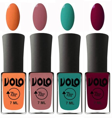 

Volo Ultra Lasting HD Shine Awesome Nail Polish Combo Peach, Chocolate Peach, Radium Green, Wine Maroon(Pack of 4)