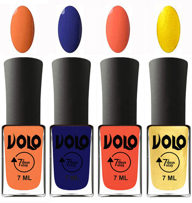 

Volo Ultra Lasting HD Shine Awesome Nail Polish Combo Peach, Navy Blue, Neon Orange, Metallic Light Golden(Pack of 4)