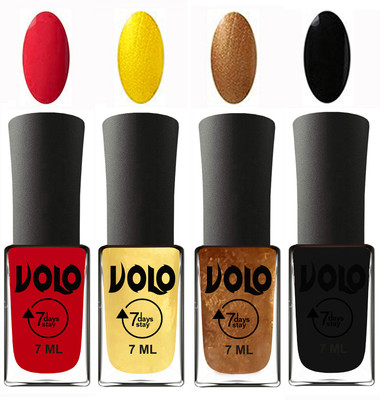 

Volo Ultra Lasting HD Shine Awesome Nail Polish Combo Redish Orange, Metallic Light Golden, Metallic Dark Golden, Black(Pack of 4)