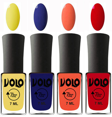 

Volo Ultra Lasting HD Shine Awesome Nail Polish Combo Yellow, Navy Blue, Neon Orange, Blood Red(Pack of 4)