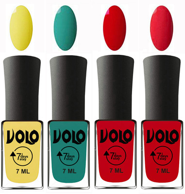 

Volo Ultra Lasting HD Shine Awesome Nail Polish Combo Yellow, Radium Green, Blood Red, Redish Orange(Pack of 4)