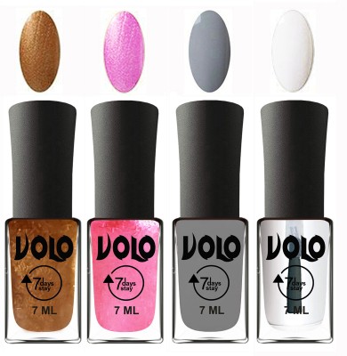 

Volo Ultra Lasting HD Shine Awesome Nail Polish Combo Metallic Dark Golden, Metallic Pink, Light Grey, Top Coat(Pack of 4)