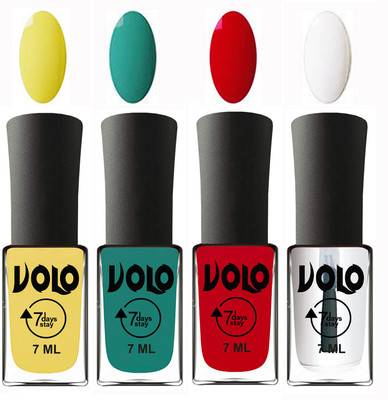 

Volo Ultra Lasting HD Shine Awesome Nail Polish Combo Yellow, Radium Green, Blood Red, Top Coat(Pack of 4)
