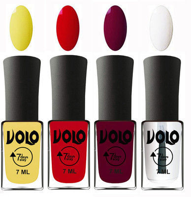 

Volo Ultra Lasting HD Shine Awesome Nail Polish Combo Yellow, Blood Red, Wine Maroon, Top Coat(Pack of 4)