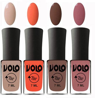 

Volo Ultra Lasting HD Shine Awesome Nail Polish Combo Light Nude, Neon Orange, Brown, Chocolate Peach(Pack of 4)